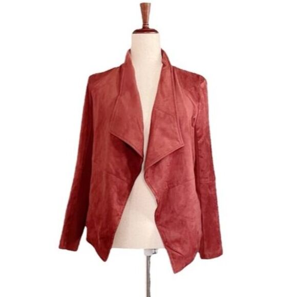 BB Dakota Wade Faux Suede Open Front Lagenlook Jacket Cinnamon Rust Size Medium - Picture 2 of 11